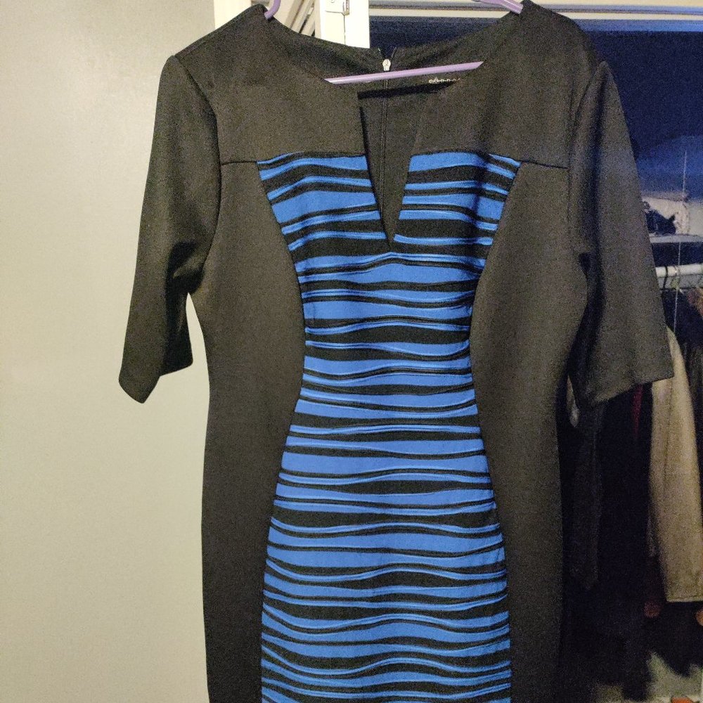 Ladies black and blue dress.